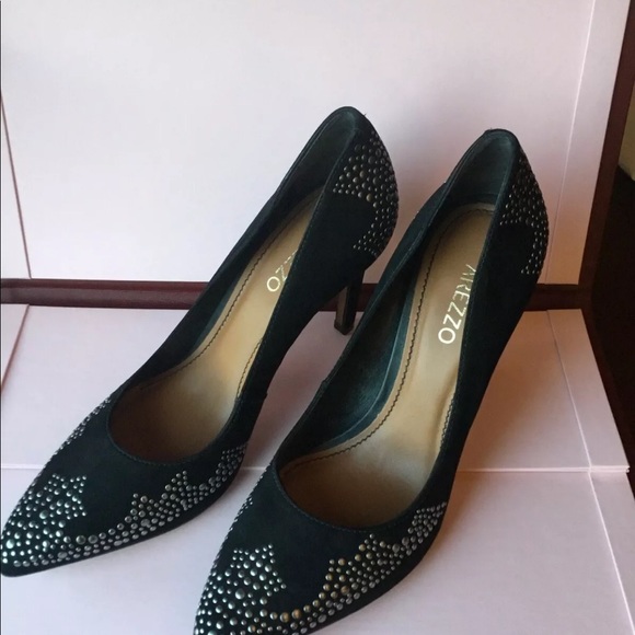 High Hill Black Suede Studded Shows Stilettos - Picture 5 of 8